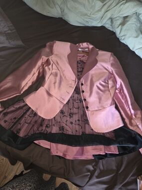adidas Pink Satin Cropped Blazer with Lace-Trim Lining